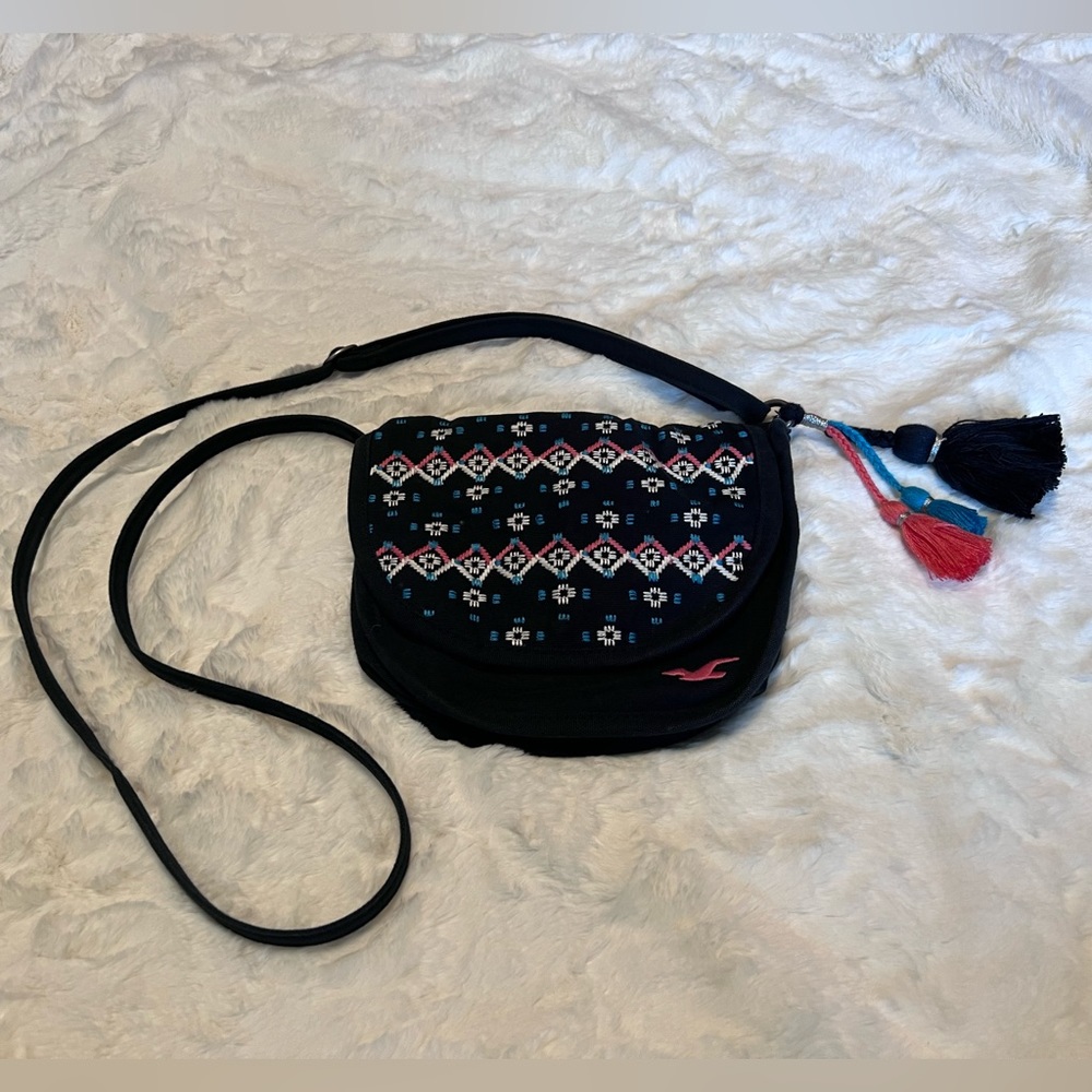 Hollister Small Canvas Crossbody Bag Navy Blue